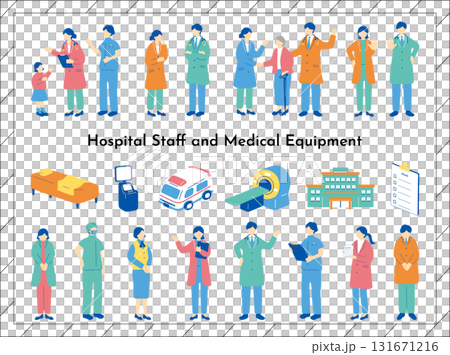 Medical workers and medical equipment illustration set 131671216