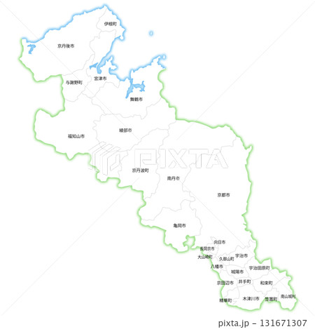 京都府と市町村の白地図 京都府と市町村の白地図 131671307