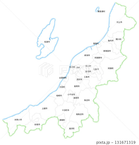 新潟県と市町村の白地図 新潟県と市町村の白地図 131671319