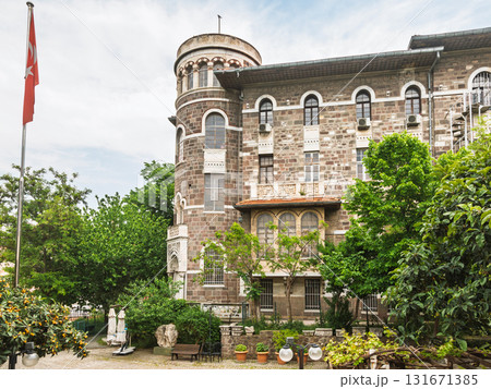 Historic Izmir Ethnography Museum with round stone tower and garden courtyard in Turkey Historic Izmir Ethnography Museum with round stone tower and garden courtyard in Turkey 131671385