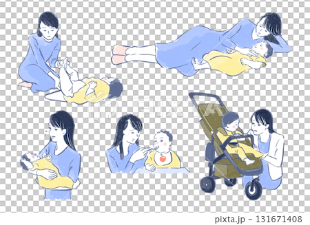 Women raising children: Co-sleeping, changing diapers, soothing, feeding the baby 131671408