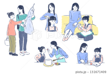 育児をする女性:買い物・料理・会話・勉強・髪結 育児をする女性:買い物・料理・会話・勉強・髪結 131671409