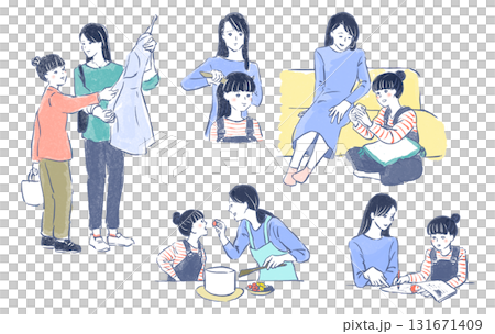 育児をする女性:買い物・料理・会話・勉強・髪結 育児をする女性:買い物・料理・会話・勉強・髪結 131671409
