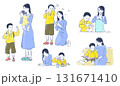 育児をする女性：見送り・遊ぶ・食事・料理・読み聞かせ 131671410