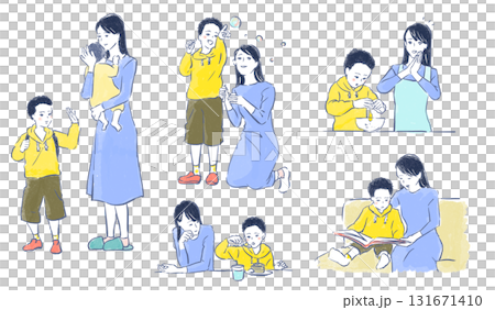 養育孩子的婦女：送孩子、玩耍、吃飯、煮飯、讀書 131671410