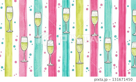 watercolor champagne bottles elegant festive pattern white background  131671450