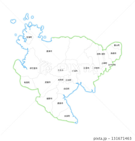 佐賀県と市町村の白地図 131671463
