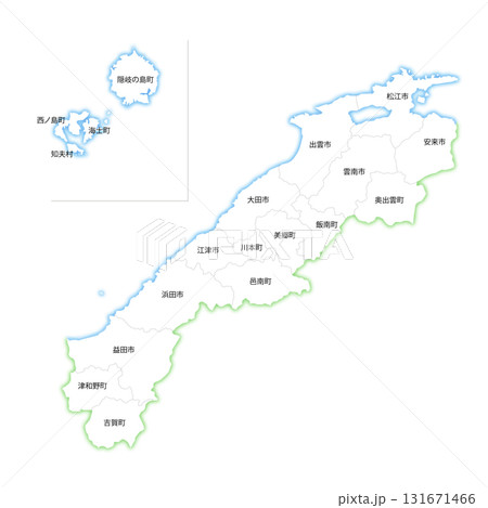 島根県と市町村の白地図 島根県と市町村の白地図 131671466