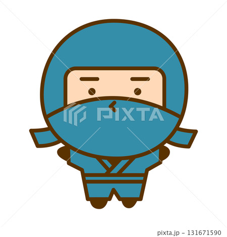 万歳をしているかわいい忍者のキャラクターイラスト　シンプルで親しみやすい和風のゆるキャラ 131671590