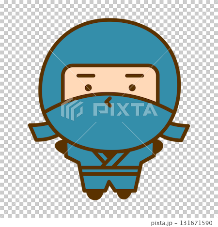 万歳をしているかわいい忍者のキャラクターイラスト　シンプルで親しみやすい和風のゆるキャラ 131671590