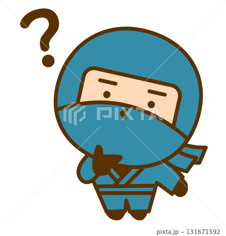疑問を持つかわいい忍者のキャラクターイラスト　シンプルで親しみやすい和風のゆるキャラ 131671592
