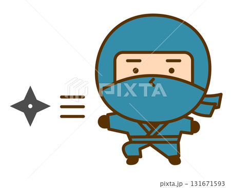 手裏剣を投げるかわいい忍者のキャラクターイラスト　シンプルで親しみやすい和風のゆるキャラ 131671593