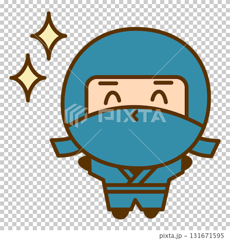 A cute ninja character illustration with a bright smile. A simple and friendly Japanese-style mascot character. 131671595