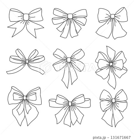 Satin bow illustration. Ribbon with knot for gift card and design. Satin bow illustration. Ribbon with knot for gift card and design. 131671667