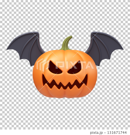 3D Halloween pumpkin with bat wings. 131671744