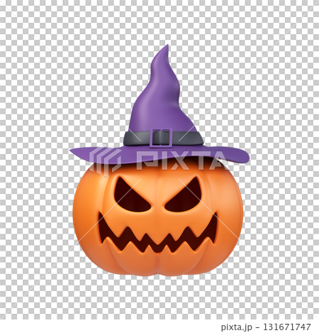 3D Halloween Pumpkin with Witch Hat Icon 131671747