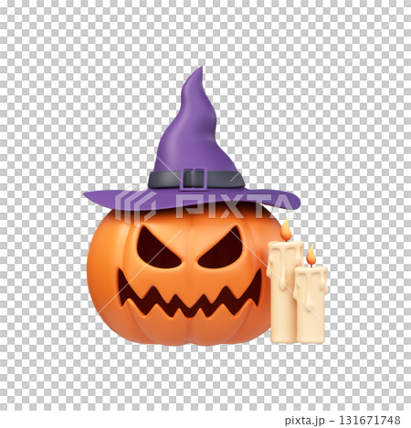 Halloween 3D pumpkin with witch hat and candles 131671748