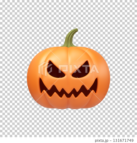 3D Orange Pumpkin with a Scary Face. Scary Jack O Lantern 3D Icon 131671749