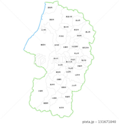 山形県と市町村の白地図 131671840