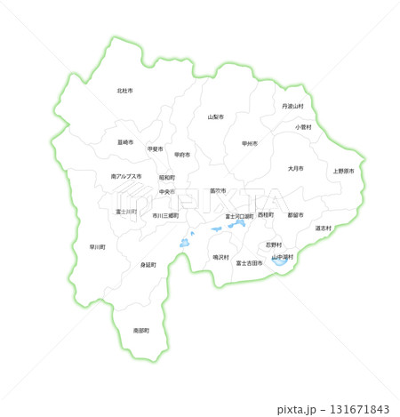 山梨県と市町村の白地図 131671843