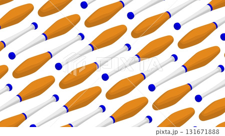 Isometric juggling clubs laid out in neat rows. Backdrop for advertising circus show performance. 3D vector background top view at an angle 131671888