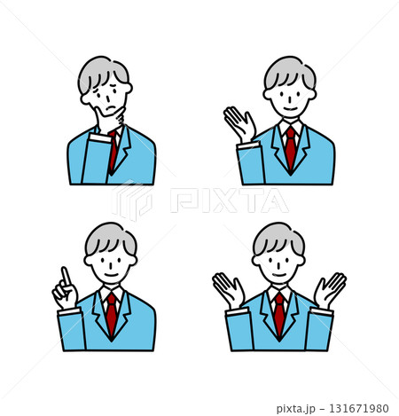 線画のスーツ男性 ポージングイラスト　カラーセット　ビジネス　Businessman 131671980