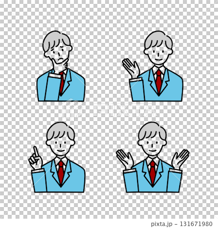 線画のスーツ男性 ポージングイラスト　カラーセット　ビジネス　Businessman 131671980
