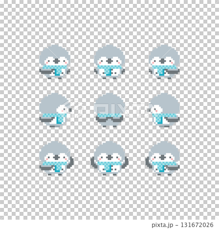 一隻戴著圍巾的灰色貓頭鷹的像素藝術 131672026