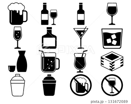 お酒のアイコン16種セット　モノトーン 131672089