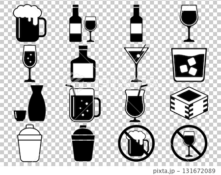 お酒のアイコン16種セット　モノトーン 131672089