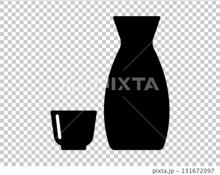 單色的清酒瓶和清酒杯圖標 單色的清酒瓶和清酒杯圖標 131672097