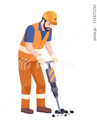Construction Worker Utilizing a Jackhammer at a Work Site for Projects Construction Worker Utilizing a Jackhammer at a Work Site for Projects 131672292