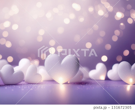 ラベンダーとホワイトの上品なバレンタインハート背景 131672305
