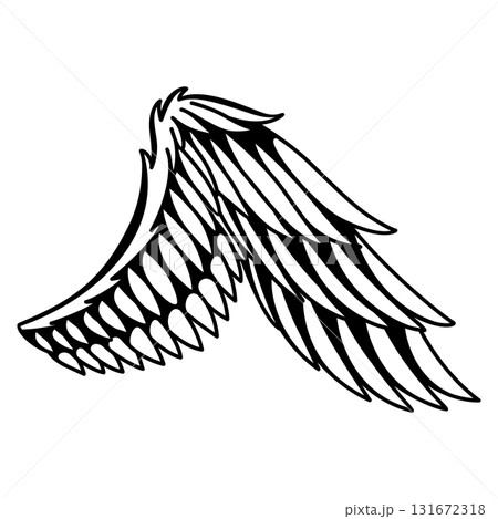 Wings sketch. Stylized birds wings. Hand drawn contoured stiker wing in open position. Vector design elements in coloring style 131672318