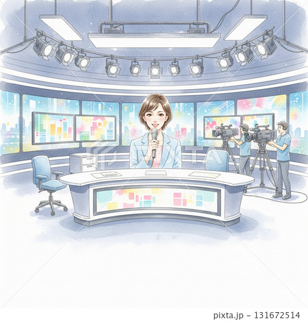 ニューススタジオで撮影する女子アナ 131672514