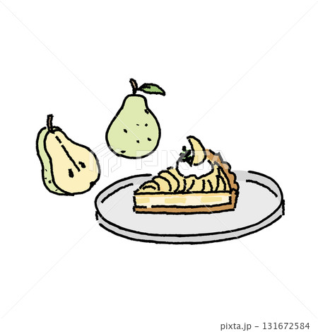 洋梨とタルトの秋スイーツイラスト（カラー） 131672584