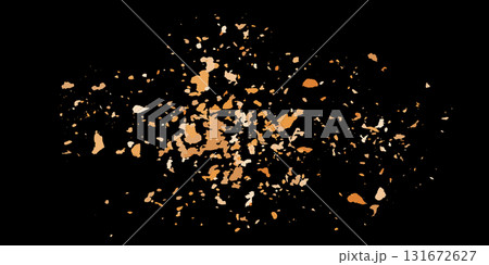 A pile of cookie crumbs top view on a black table 131672627