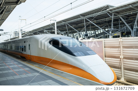 Taiwan High Speed Rail arrive to the station. it is a high-speed railway network in Taiwan	 131672709
