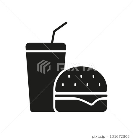 Burger And Soda Solid Icon. Fast Food Meal, Quick Dining, And Takeout Beverage Silhouette Symbol. American Cuisine, Casual Eating Habits, Junk Food Symbol. Isolated Vector Illustration Burger And Soda Solid Icon. Fast Food Meal, Quick Dining, And Takeout Beverage Silhouette Symbol. American Cuisine, Casual Eating Habits, Junk Food Symbol. Isolated Vector Illustration 131672803