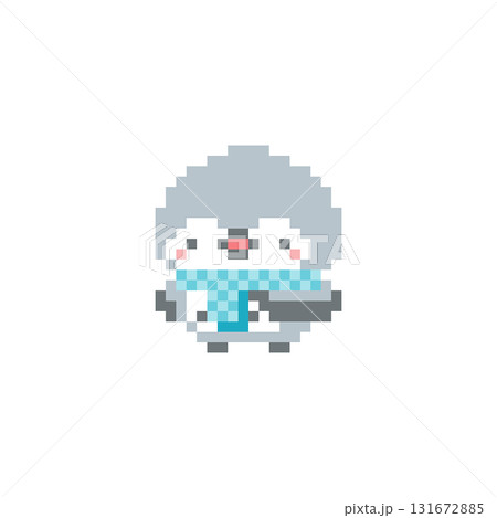 水色のマフラーと灰色フクロウのドット絵 131672885