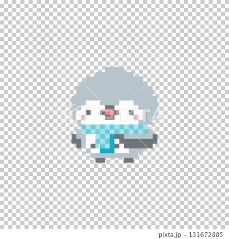 水色のマフラーと灰色フクロウのドット絵 131672885