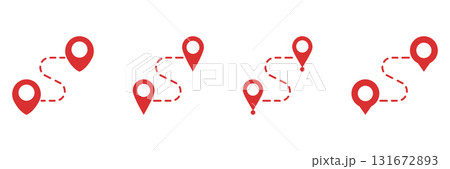 Red Location Pin With Dotted Path Solid Icon Set. Navigation, Route Planning, And Gps Tracking Silhouette Symbol Collection. Travel And Directional Guidance. Isolated Vector Illustration Red Location Pin With Dotted Path Solid Icon Set. Navigation, Route Planning, And Gps Tracking Silhouette Symbol Collection. Travel And Directional Guidance. Isolated Vector Illustration 131672893