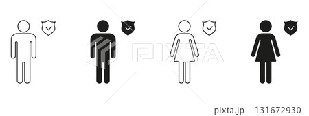 Male And Female Security Assurance Icon Set. Gender Representation With Shield And Checkmark Symbolizing Safety And Protection. Personal Data Security And Privacy. Isolated Vector Illustration Male And Female Security Assurance Icon Set. Gender Representation With Shield And Checkmark Symbolizing Safety And Protection. Personal Data Security And Privacy. Isolated Vector Illustration 131672930