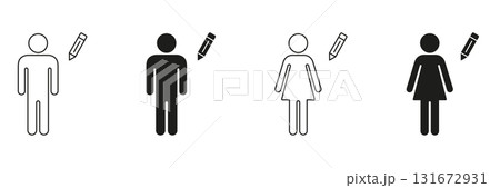 Male And Female With Pencil Icon Set. User Profile Editing And Customization Outline And Silhouette Symbol Collection. Personalization And Identity Management. Isolated Vector Illustration Male And Female With Pencil Icon Set. User Profile Editing And Customization Outline And Silhouette Symbol Collection. Personalization And Identity Management. Isolated Vector Illustration 131672931