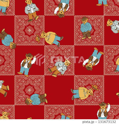 手描きで描いた可愛いクマのテキスタイルパターン, 131673132