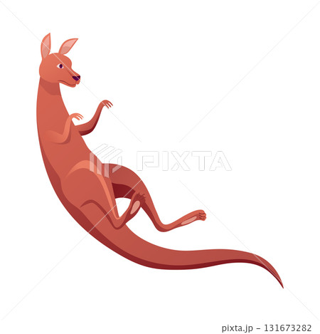 Kangaroo character posing. Adult kangaroo with pouch standing. Vector flat cartoon animal of australian fauna and wildlife, isolated on white background Kangaroo character posing. Adult kangaroo with pouch standing. Vector flat cartoon animal of australian fauna and wildlife, isolated on white background 131673282