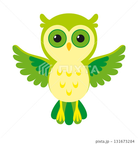 A pixel art owl with green eyes and yellow feathers flies gracefully 131673284