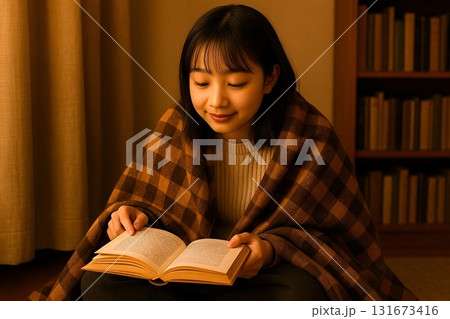 読書を楽しむ人々 あたたかい灯りと本のある時間と秋のイメージ 読書を楽しむ人々 あたたかい灯りと本のある時間と秋のイメージ 131673416