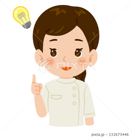 白色のケーシーを着た閃く女性　上半身イラスト 131673446