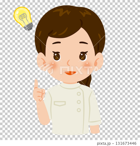 白色のケーシーを着た閃く女性　上半身イラスト 131673446